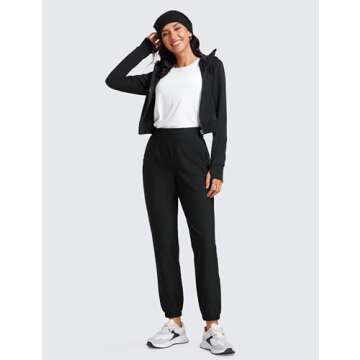 CRZ YOGA Fleece Lined Joggers for Women Thermal Water Resistant Ski Hiking Workout Travel Casual Pants Sweatpants Warm Pocket Black Medium