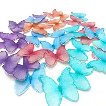 GEORLD Edible Wafer Paper Butterflies Set of 48 Purple Colorful Cake Decorations, Cupcake Topper Mixed Color