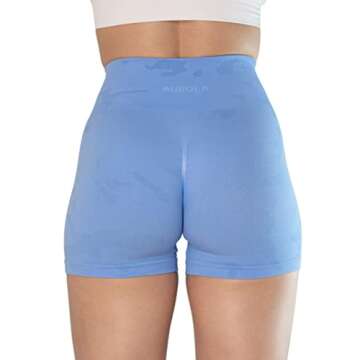 AUROLA CAMO Collection Workout Shorts for Women - Serenity Blue - Ultra-Stretch Fit, Tummy Control, ...