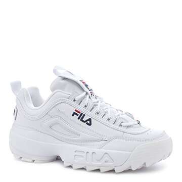 Fila Men's Strada Disruptor fashion sneakers, White/Peacoat/Vinred, 9.5 US