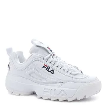 Fila Men's Strada Disruptor fashion sneakers, White/Peacoat/Vinred, 9.5 US