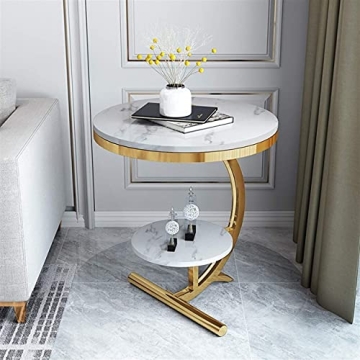 QLJJSD Luxury Marble End Table Decor & More Round Coffee Table with Storage Shelf for Home & Living ...