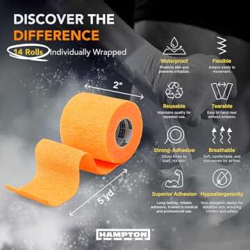 Hampton Adams | As Seen on Shark Tank | Self Adhesive Bandage Wrap (14-Pack) | 15ft | Pet Safe | Bre...