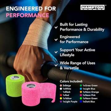 Hampton Adams | As Seen on Shark Tank | Self Adhesive Bandage Wrap (14-Pack) | 15ft | Pet Safe | Breathable Athletic Elastic Cohesive Bandage for Sports Injury Ankle Knee (Rainbow Mix)