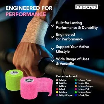 Hampton Adams | As Seen on Shark Tank | Self Adhesive Bandage Wrap (14-Pack) | 15ft | Pet Safe | Breathable Athletic Elastic Cohesive Bandage for Sports Injury Ankle Knee (Rainbow Mix)