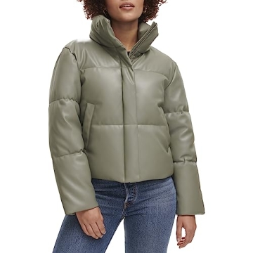 Levi's Women's Vegan Leather Quilted Short Puffer Jacket, Sage