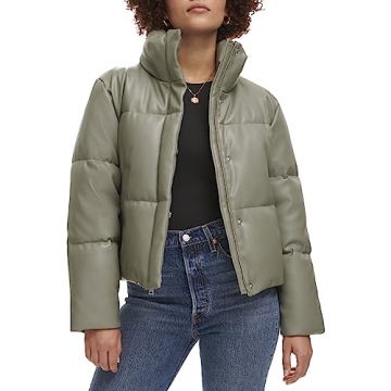 Levi's Women's Vegan Leather Quilted Short Puffer Jacket, Sage