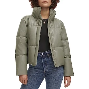 Levi's Women's Vegan Leather Quilted Short Puffer Jacket, Sage
