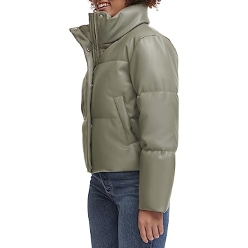 Levi's Women's Vegan Leather Quilted Short Puffer Jacket, Sage