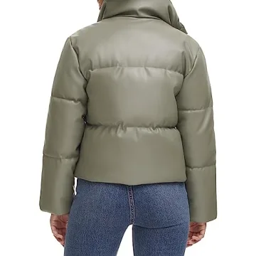 Levi's Women's Vegan Leather Quilted Short Puffer Jacket, Sage