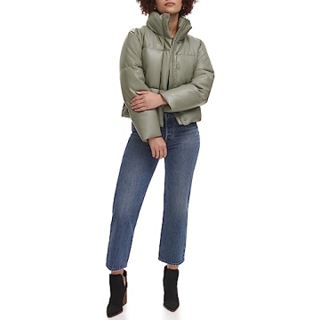 Levi's Women's Vegan Leather Quilted Short Puffer Jacket, Sage