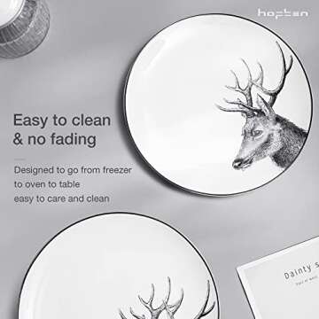 Ceramic Plates and Bowls Sets for 6, 18 Piece Rustic Deer Dinnerware Sets, Porcelain Dishes Set, Microwave Safe & Dishwasher Safe, Service for 6, Warmful for Holiday, Christmas or Any Occasion