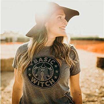 StarVnc Women's Basic Witch Shirt Hocus Pocus Halloween Goth Costume, Grey, Large