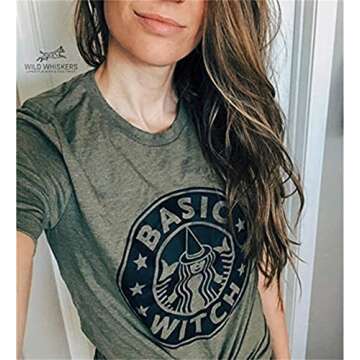 StarVnc Women's Basic Witch Shirt Hocus Pocus Halloween Goth Costume, Grey, Large