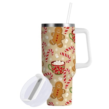 Yasala Christmas Tumbler Gingerbread Snowflake Candy Travel Mug - Insulated 40oz for Hot & Cold Drin...