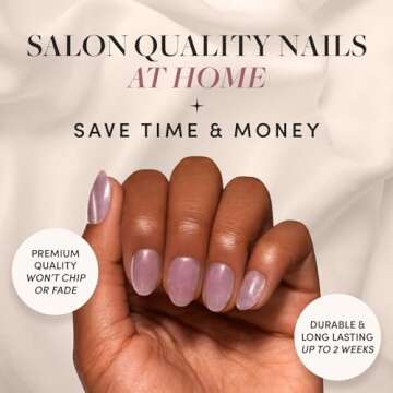 Glamnetic Press On Nails - Fairy Dust | Short Oval Beige-Pink Nails with a Mesmerizing Metallic Fini...