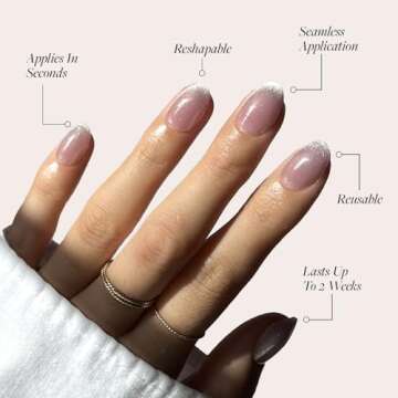 Glamnetic Press On Nails - Fairy Dust | Short Oval Beige-Pink Nails with a Mesmerizing Metallic Finish | 15 Sizes - 30 Nail Kit with Glue