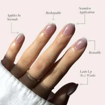 Glamnetic Press On Nails - Fairy Dust | Short Oval Beige-Pink Nails with a Mesmerizing Metallic Finish | 15 Sizes - 30 Nail Kit with Glue