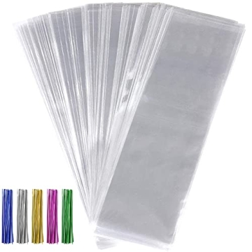 600pcs Cellophane Bags Set-300pcs 3x11 Cellophane Bags Long Clear Treat Bags Cello Cookie Bags, 300p...