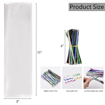 600pcs Clear Cellophane Bags & Twists Ties for Gifts