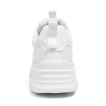 Niluber Women's Chunky Platform Sneakers-Slip On Breathable Running Shoes-Lightweight Glitter Rhinestone White Black Sneakers(White,6)