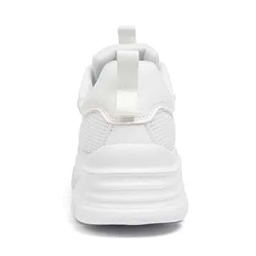 Niluber Women's Chunky Platform Sneakers-Slip On Breathable Running Shoes-Lightweight Glitter Rhinestone White Black Sneakers(White,6)