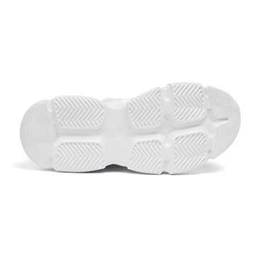 Niluber Women's Chunky Platform Sneakers-Slip On Breathable Running Shoes-Lightweight Glitter Rhinestone White Black Sneakers(White,6)