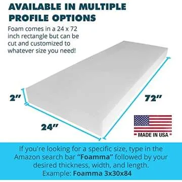 Foamma 1-Pack 2" x 24" x 72" High-Density Upholstery Foam for Cushions