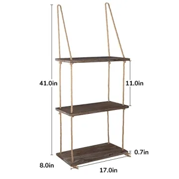 TIMEYARD Rustic 3-Tier Hanging Shelf for Home Decor