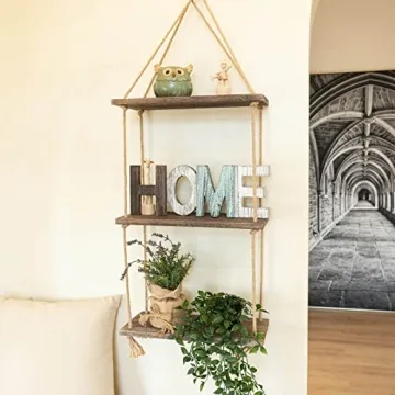 TIMEYARD Rustic 3-Tier Hanging Shelf for Home Decor