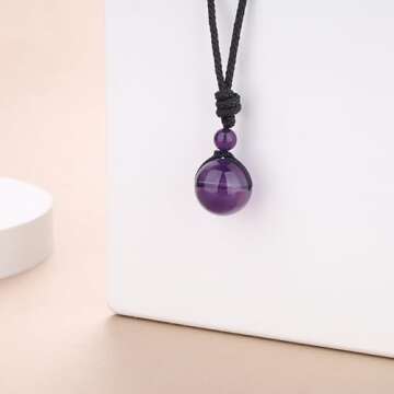 COAI Genuine Round Purple Crystal Amethyst Necklace for Women Men Birthstone Necklace