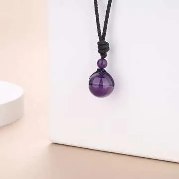 COAI Genuine Round Purple Crystal Amethyst Necklace for Women Men Birthstone Necklace