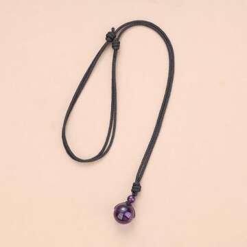 COAI Genuine Round Purple Crystal Amethyst Necklace for Women Men Birthstone Necklace