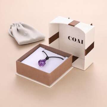 COAI Genuine Round Purple Crystal Amethyst Necklace for Women Men Birthstone Necklace