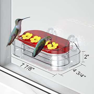 Redboat Window Hummingbird Feeder, Strong Suction Cup Hummingbird Feeder with 4 Feeding Ports, Easy to Clean and Refill Plastic Humming Bird Feeder, 1 Pack, 10oz