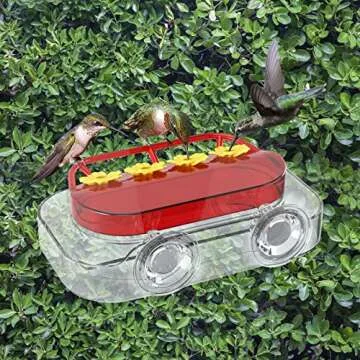 Redboat Window Hummingbird Feeder, Strong Suction Cup Hummingbird Feeder with 4 Feeding Ports, Easy to Clean and Refill Plastic Humming Bird Feeder, 1 Pack, 10oz