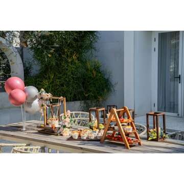 Noriginalic Serving Platters and Trays Acacia Wood Charcuterie Boards 3 Tier Serving Tray Cupcake St...