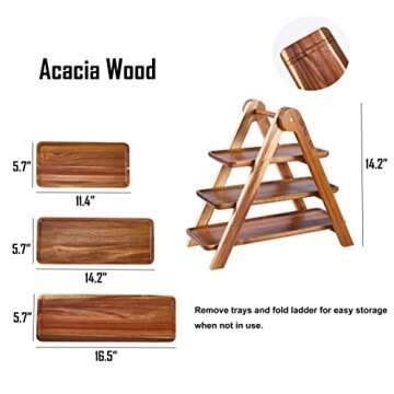 Noriginalic Serving Platters and Trays Acacia Wood Charcuterie Boards 3 Tier Serving Tray Cupcake Stand for Birthday Wedding Party