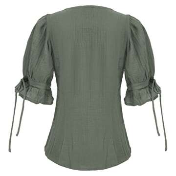 Scarlet Darkness Womens Renaissance Shirts Casual Sweetheart Neck Lacing Tops Blouse Green Gray L