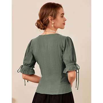 Scarlet Darkness Womens Renaissance Shirts Casual Sweetheart Neck Lacing Tops Blouse Green Gray L