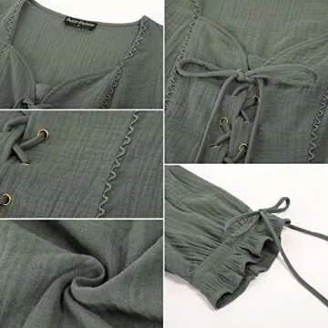 Scarlet Darkness Womens Renaissance Shirts Casual Sweetheart Neck Lacing Tops Blouse Green Gray L