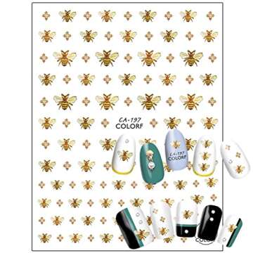 Cute Honeybee Nail Art Stickers, 3D Little Animal Self-Adhesive Sticker Cartoon Bee Nail Art Decals Holographic Gold Bee Nail Decal Design for Women Girls Manicure Decoration DIY Nail Sticker Supplies