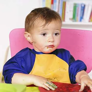 BAHABY Kids Art Smocks 4 Pack Painting Apron Waterproof Artist Smock with Long Sleeve and 3 Pockets for Age 3-8 Years