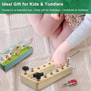 Inslat Montessori Screwdriver Board Set, Wooden Montessori Toy Tool for 3 4 5 Year Old Kids, Educational Screw Board Sensory Learning Toys STEM Fine Motor Skills Toys