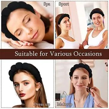 LALAXAVA Spa Headband Hair Band for Women - Puffy Sponge Black Headbands for Washing Face Hair Headband for Skincare, Makeup Removal, Shower - Soft Absorbent Terry Towel Cloth Fabric