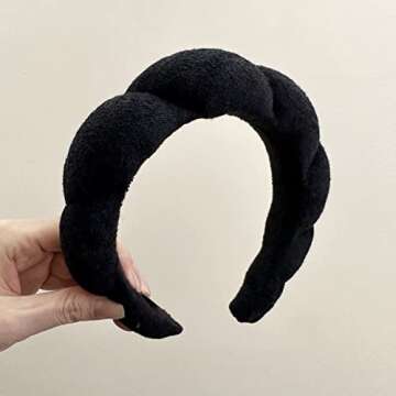 LALAXAVA Spa Headband Hair Band for Women - Puffy Sponge Black Headbands for Washing Face Hair Headband for Skincare, Makeup Removal, Shower - Soft Absorbent Terry Towel Cloth Fabric
