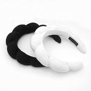 LALAXAVA Spa Headband Hair Band for Women - Puffy Sponge Black Headbands for Washing Face Hair Headband for Skincare, Makeup Removal, Shower - Soft Absorbent Terry Towel Cloth Fabric