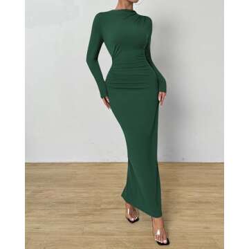BTFBM Women Bodycon Maxi Dress Long Sleeve Back Slit Ruched Elegant Party Cocktail Formal Fall Weddi...