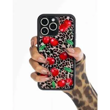 Wildflower Cases - Ming Lee Simmons Case, Compatible with Apple iPhone 15 Pro Max | Cheetah Print, Red, Cherries, Trendy - Protective Black Bumper, 4ft Drop Test Certified, Women Owned Small Business
