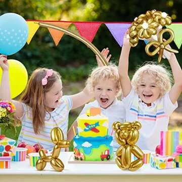 RUBFAC 260 Long Balloons, Metallic Gold Twisting Balloons 100pcs Gold Balloons Magic Balloons Animal Balloons for Party, Carnivals, Birthday, Wedding Party Decorations